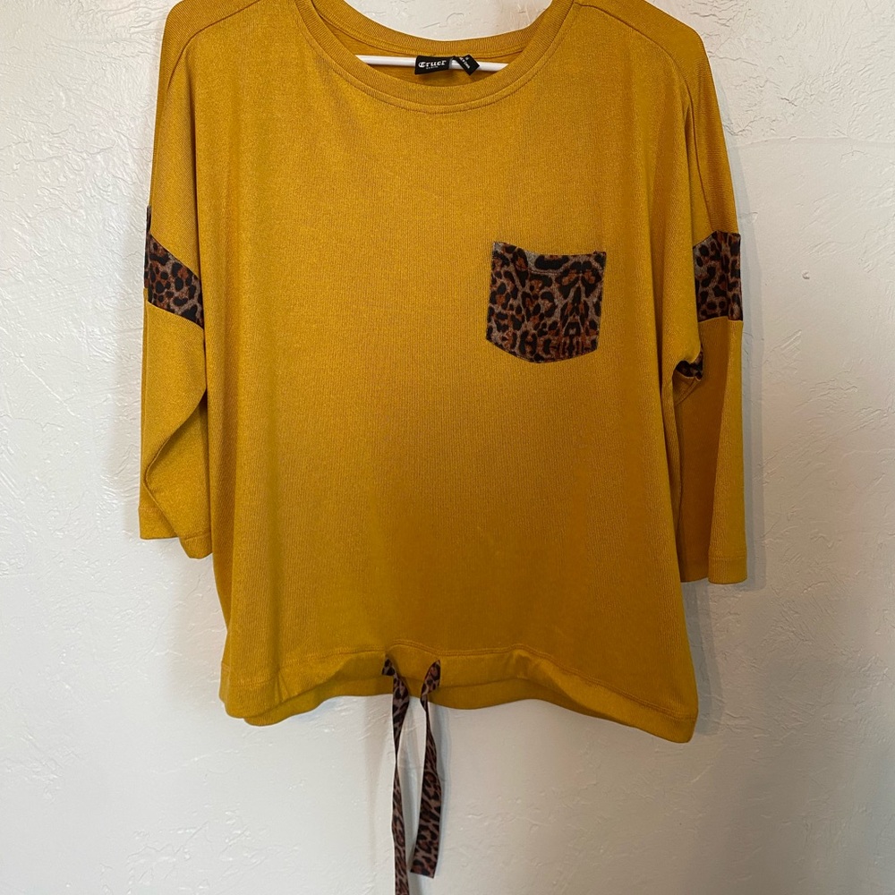 Cruel Girl Mustard Yellow Blouse with Leopard Accents